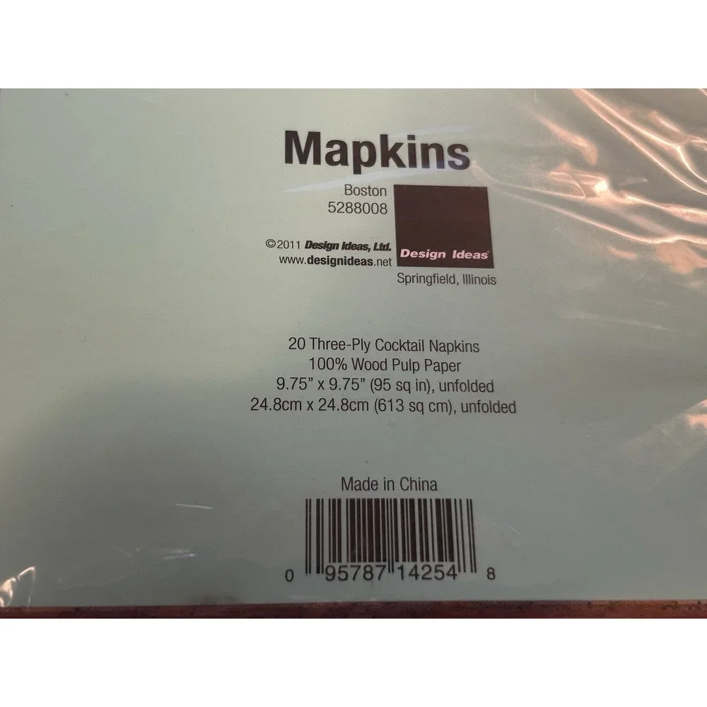 Boston Massachusetts Mapkins Napkins NEW - Paper Napkins Sealed With 20 Napkins